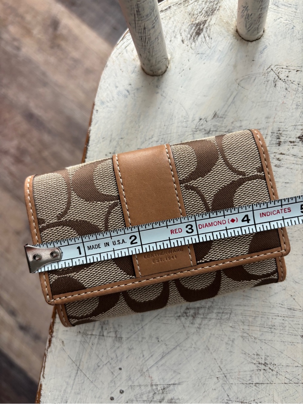 Coach Brown Signature Jacquard and Tan Leather Wallet - Picture 5 of 9
